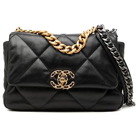 Chanel 19 Flap Medium aus schwarzem Lammleder Schwarz