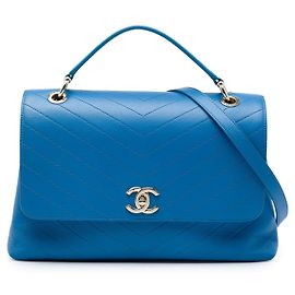 Chanel Blue Medium Grained Calfskin Chevron Chic Top Handle Flap Blau
