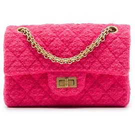 Chanel Mini Reissue 2.55 Single Flap 224 em tweed acolchoado rosa Rosa