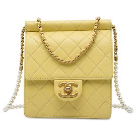Chanel Yellow Small Quilted Lambskin Chic Pearls Flap Jaune