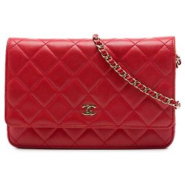 Chanel Red CC Quilted Lambskin Wallet on Chain Red