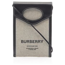 Borsa a tracolla porta-cellulare in tela e pelle Burberry Marrone Nero