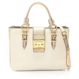 Bolso de mano 2-Way Miu Miu Madras Blanco Dorado