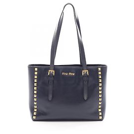 Borsa Tote Miu Miu blu navy con borchie Blu navy