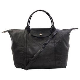 Longchamp Le Pliage Cuir 2-Way Lederhandtasche Schwarz