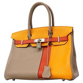 Hermès Hermes Birkin 30 Casaque Handbag Red Grey Mustard