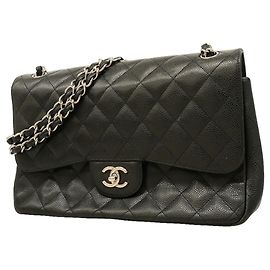 Borsa a tracolla Chanel in vitello martellato nero Nero