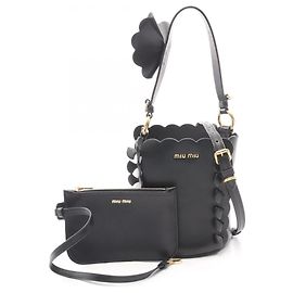 Miu Miu Black Leather Bucket Bag Black