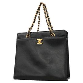Chanel Black Grained Calfskin Handbag Black