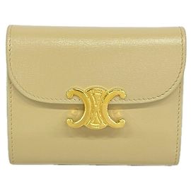 Céline Carteira Tri-fold em couro Celine Triomphe - Beige Bege