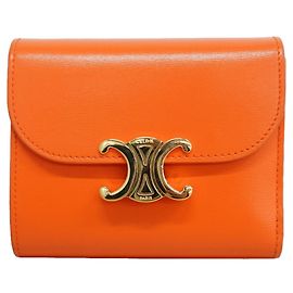 Céline Carteira tri-fold em couro Celine Triomphe Laranja