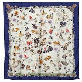 Hermès Pañuelo Hermes Carre 90 Champignons Multicolor Azul marino