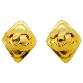 Chanel Gold Plated Clip Earrings Golden