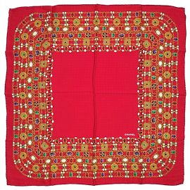Lenço de seda Chanel em dourado e vermelho Vermelho Multicor Dourado