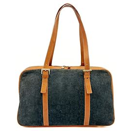 Céline Sac Boston Celine en daim et cuir Marron Bleu Marine