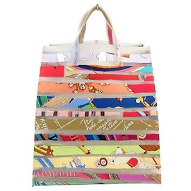 Hermès BORSA A MANO HERMES LE CAS DU SAC MUSEE DU LOUVRE 2004 SETA TOTE SHOPPING BAG Multicolore