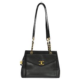 Chanel Vintage Front Pocket Caviar Large Schwarz