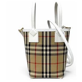 Burberry Canvas Nova Check Mini Tote White Beige