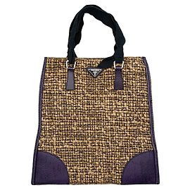 Saco Tote Prada em lã e couro Marrom Roxo