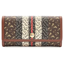 Cartera Continental Burberry TB Monogram Stripe Castaño Negro Roja Beige Crudo
