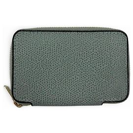 Mini Carteira de Couro Round Zip Valextra Marrom Azul