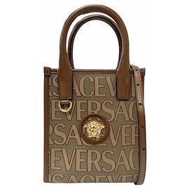 Bolsa Versace La Medusa em lona e couro Marrom Bege