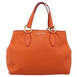 Miu Miu Caribou Convertible Tote Leather Medium Orange