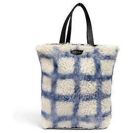 Sac cabas Marni Mouton en cuir de vachette Noir Blanc Bleu