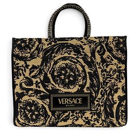 Versace Barocco Athena Raffia Tote Bag Black