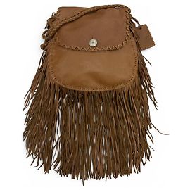 Bolsa de Ombro Ralph Lauren em Couro com Franjas e Botões Concho Marrom