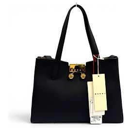 Marni Trancaloo Leder-Tote-Bag mit Logo-Hardware Schwarz