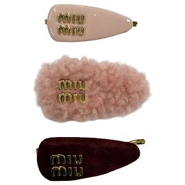 Miu Miu Leather Hair Clips Set Pink Dark red