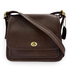 COACH Vintage Rambler Turnlock Flap Leather Shoulder Bag Brown