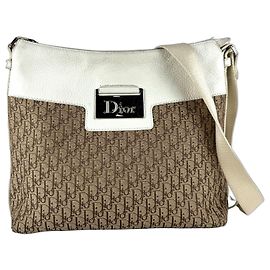 Borsa a tracolla Christian Dior in tela e pelle Marrone Crudo