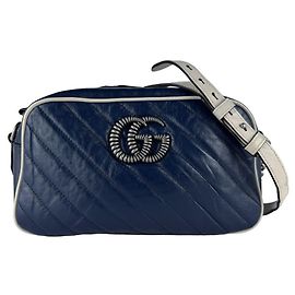 Sac à bandoulière Gucci GG Marmont Écru Bleu Marine