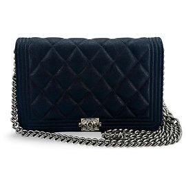 Chanel Boy Wallet on Chain Quilted Caviar Mini Blu navy