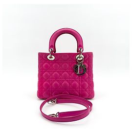 Christian Dior Lady Dior Cannage Quilt Lambskin Medium Rosa