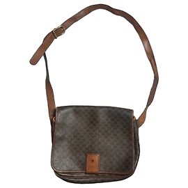 Céline Macadam Shoulder Bag in Dark Brown Coated Canvas Brown
