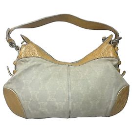 Céline Triomphe Handtasche aus Canvas und Leder weiß/gelb Weiß Gelb