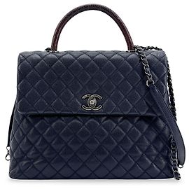 Chanel Coco Top Handle Quilted Caviar Medium Marineblau