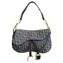 Christian Dior Borsa Double Saddle Navy Trotter Oblique Blu scuro Gold hardware Monogramma