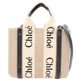 Chloé Chloe Woody Small 2-Way Handbag Black Beige