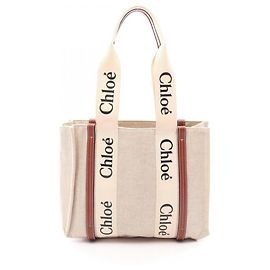 Chloé Woody Medium Tote Bag Braun Beige