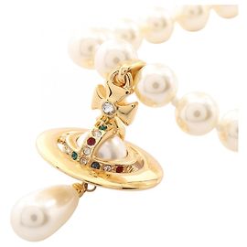 Vivienne Westwood ONE ROW PEARL DROP Choker Blanco Multicolor Dorado