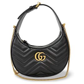 Gucci GG Marmont Half Moon Hobo Matelasse Leather Mini Noir