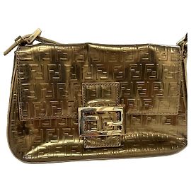 Fendi Mamma Baguette Gold Leather Shoulder Bag Golden