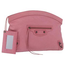 BALENCIAGA Clutch Bag Leather Pink Auth 200479M Pink