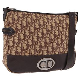 Christian Dior Trotter Canvas Shoulder Bag Beige Silver Auth ka6123A Silvery Beige