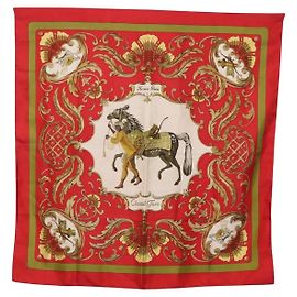 Hermès Lenço HERMES Carre 90 Seda Vermelho Auth bs37039 Vermelho