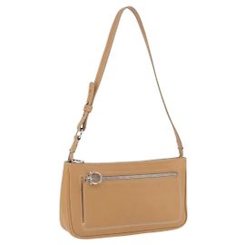 Salvatore Ferragamo Accessory Pouch Leather Beige Silver Auth 201289A Silvery Beige